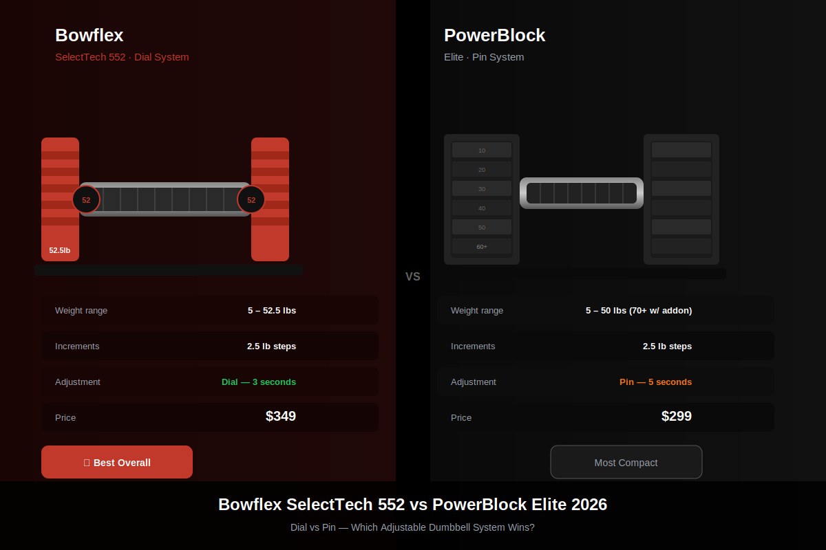 Bowflex SelectTech 552 vs PowerBlock Elite (2026): Which Adjustable Dumbbells Win?