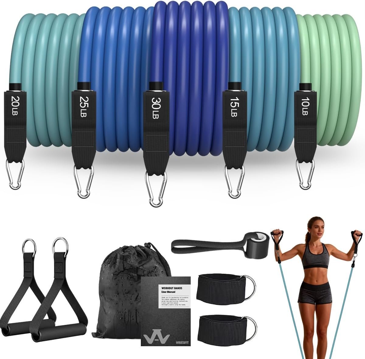 WHATAFIT 11-piece Resistance Band Set